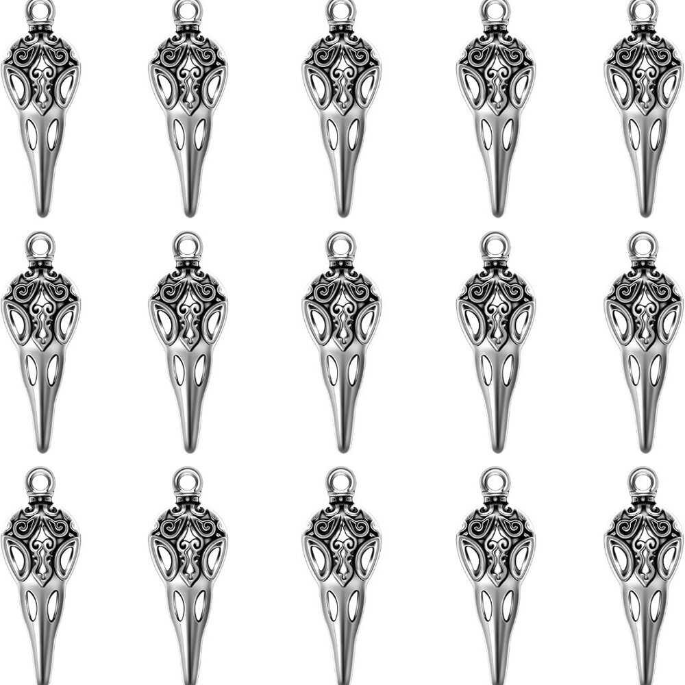 50Pcs Alloy Raven Skull Charms Bird Head Skeleton Charms Crow Beak Bird Skull Ch